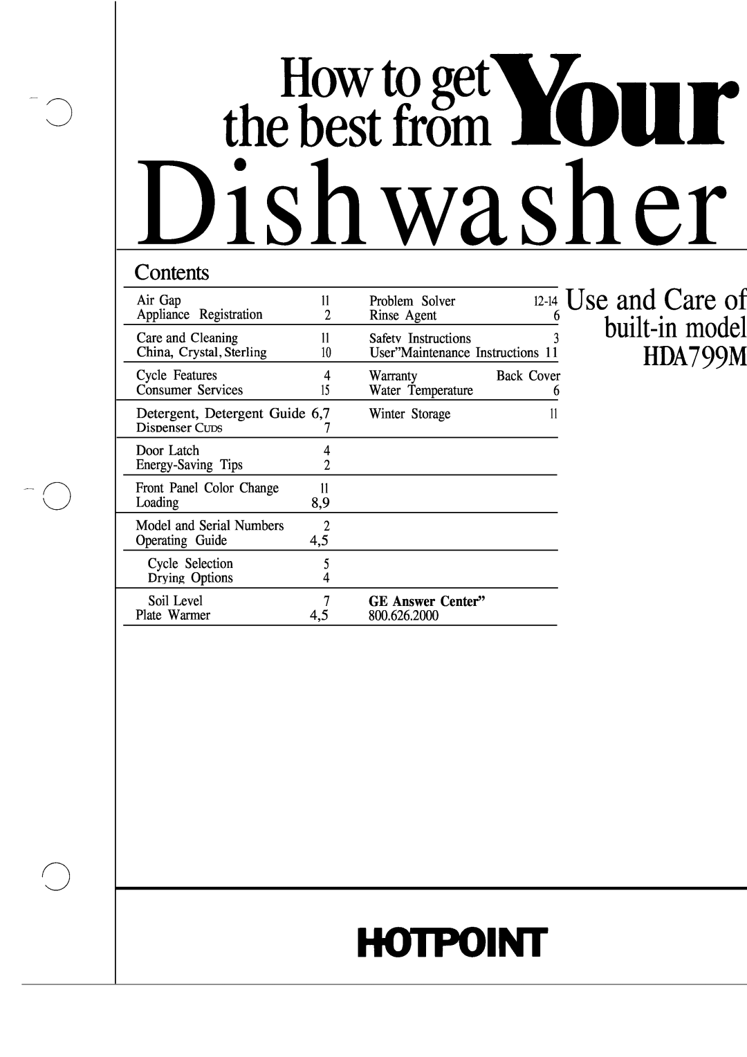 Hotpoint HDA799M warranty Dishwasher, the\ T iEYOUr, Use and Care of, built-inmodel, Conkn@ 