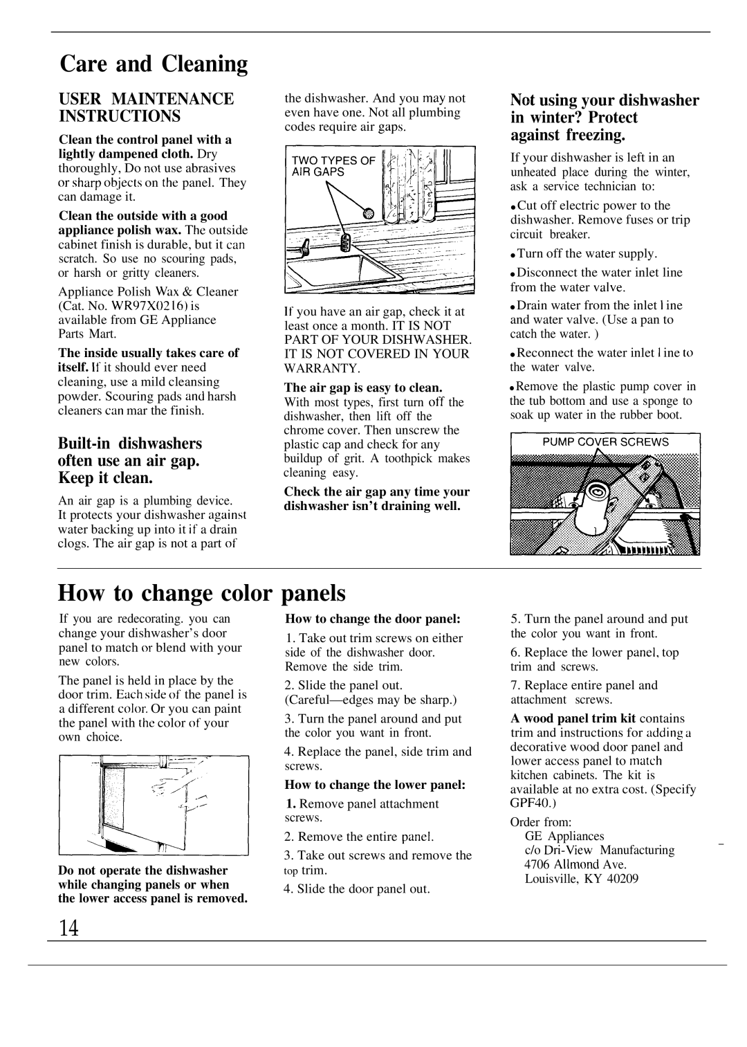 Hotpoint HDA829 Care and Cleaning, How to change color panels, Air gap is easy to clean, How to change the door panel 