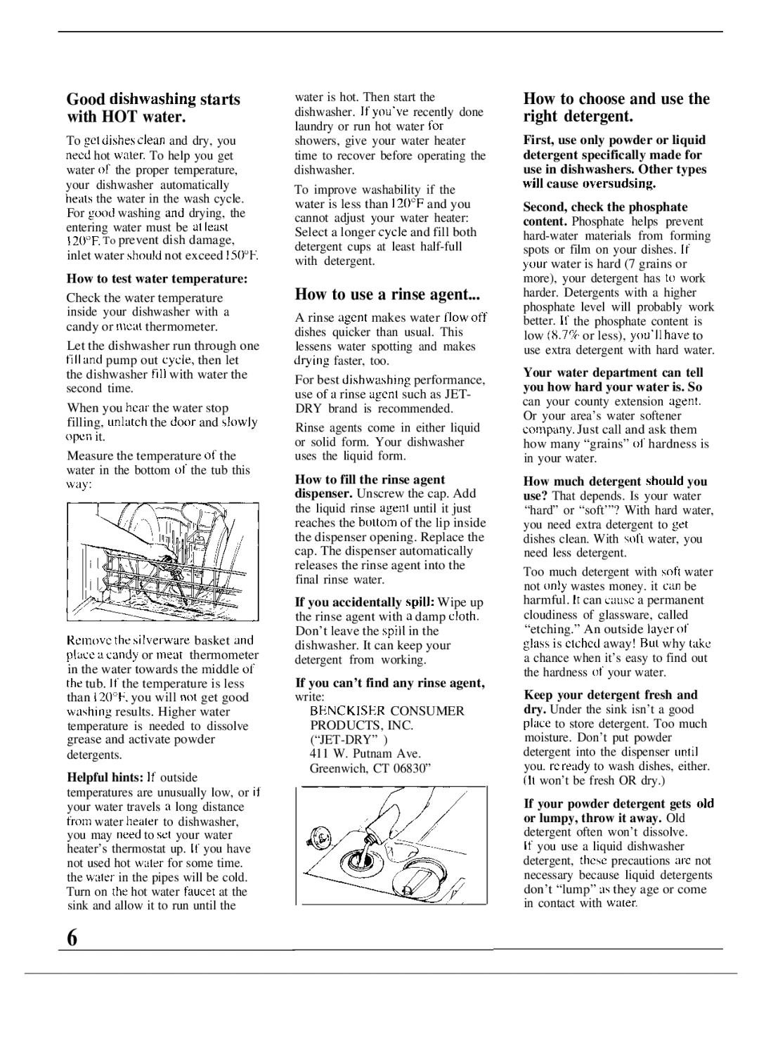 Hotpoint HDA829 warranty Good dishwashing starts with HOT water, How to use a rinse agent, How to test water temperature 