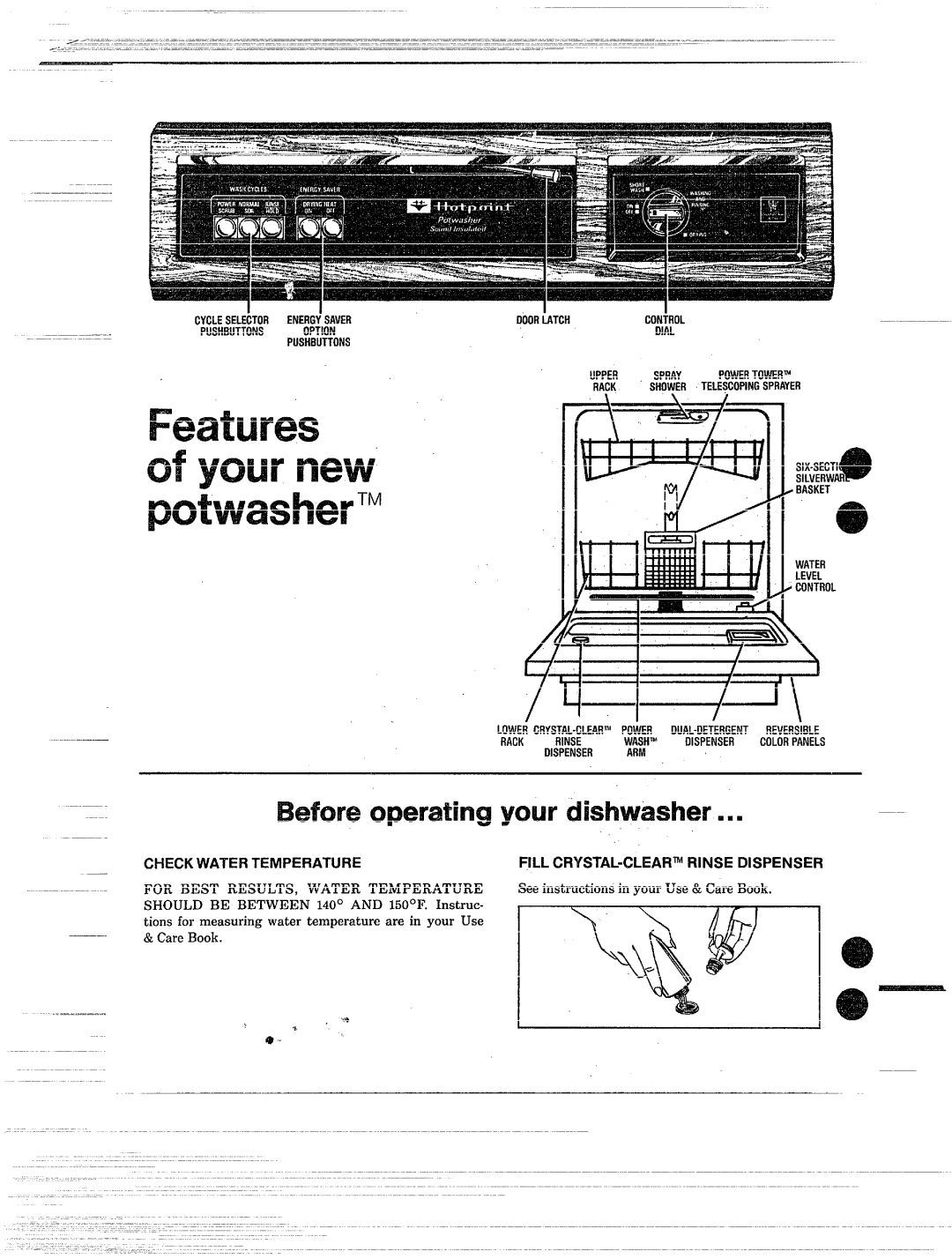 Hotpoint HDA860 Check Water Temperature, Fill CRYSTAL-CLEARm Rinse Dispenser, For Best RESULTS, Water Temperature 