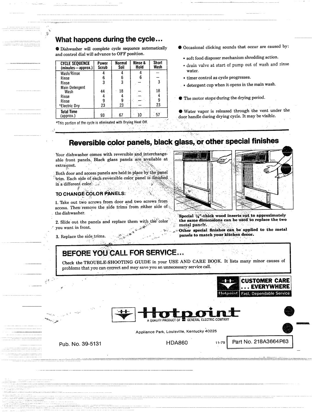 Hotpoint HDA860 aM”w~, ‘-’’-”, I BEFOREYdo-6ALLFORSERVICE, “yWhat happensduring the cycle, Customercare, Wash/Rinse, A“Els 