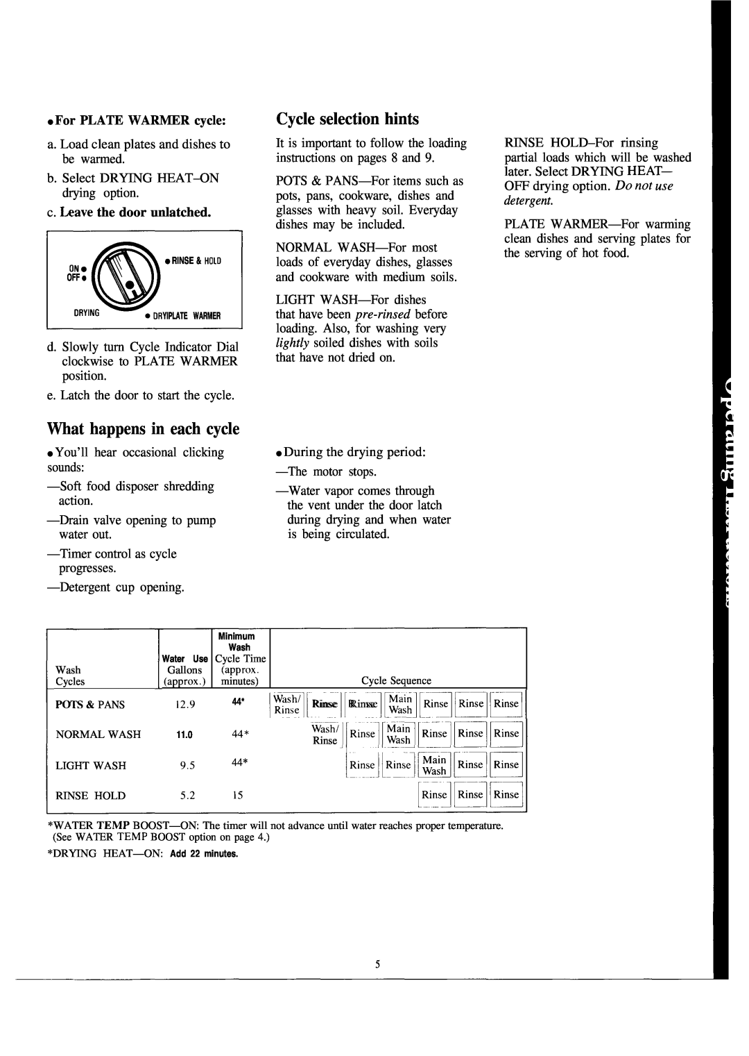 Hotpoint HDA959M Cycle selection hints, What happens in each cycle, lREl..-I”” lEilR~E~E3131, For PLATE WARMER cycle 