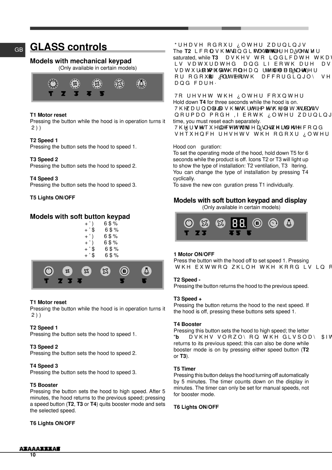 Hotpoint HDA7.5SAB GB Glass controls, Models with mechanical keypad, Models with soft button keypad, T1 T2 T3 T4 T5 T6 