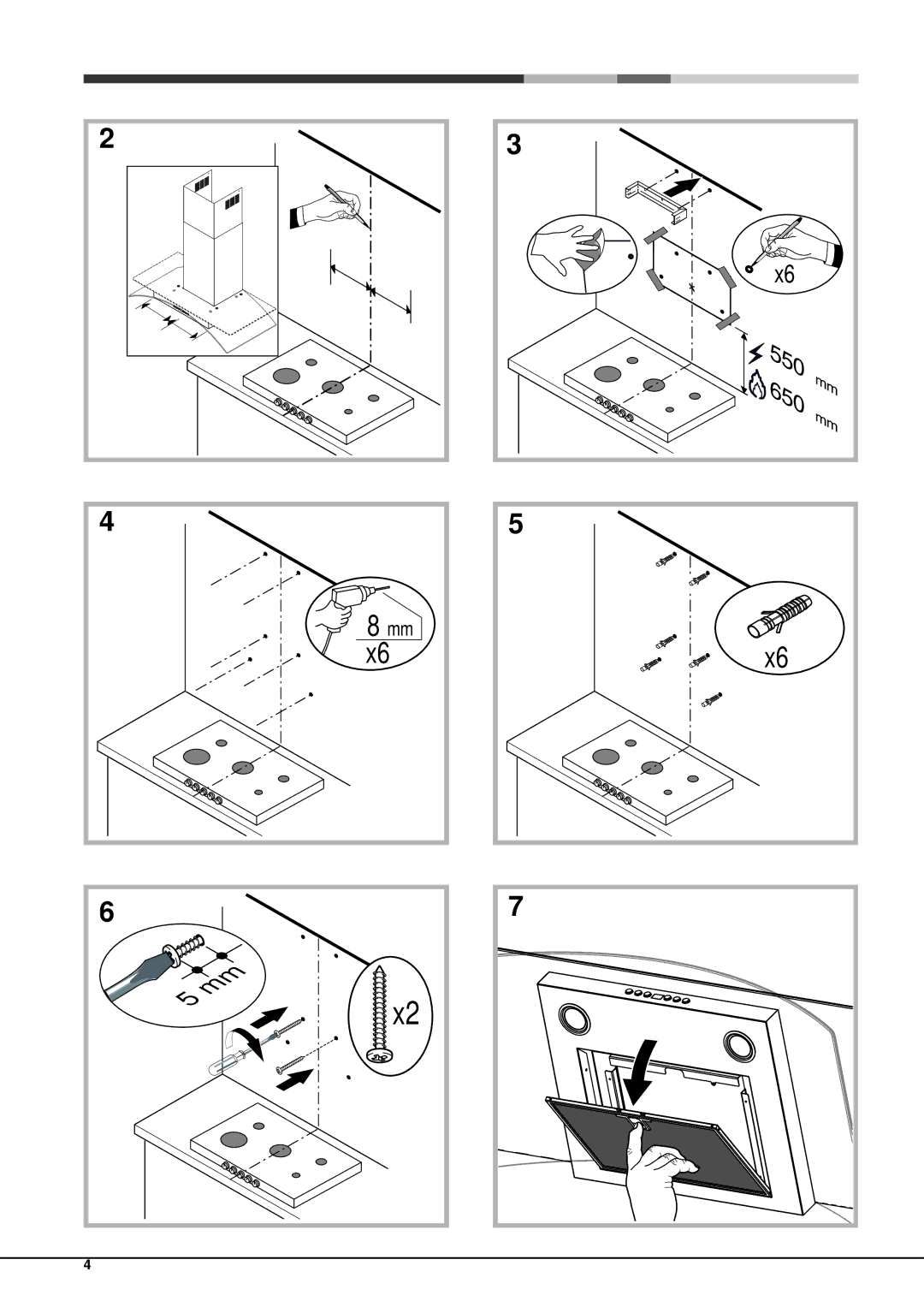 Hotpoint HDA7.5SAB, HDA9.5SAB, HDF9.5SAB, HDF7.5SAB, HDF6.5SAB, HDA6.5SAB manual 550 650 