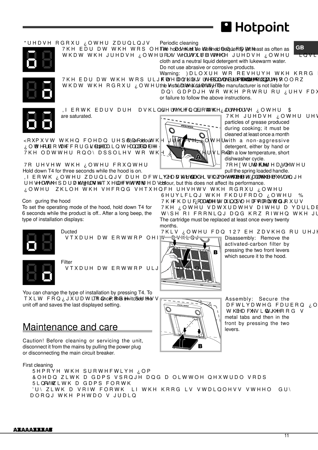 Hotpoint HDA7.5SAB, HDA9.5SAB, HDF9.5SAB, HDF7.5SAB, HDF6.5SAB, HDA6.5SAB, Cooker Hood manual Maintenance and care 