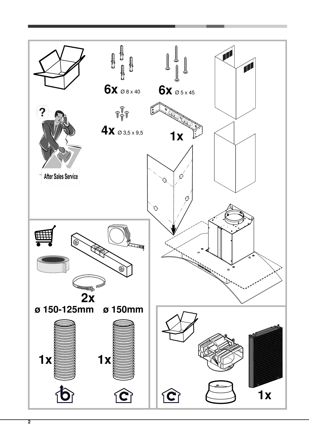 Hotpoint HDF7.5SAB, HDA9.5SAB, HDF9.5SAB, HDF6.5SAB, HDA7.5SAB, HDA6.5SAB, Cooker Hood manual 150mm 150-125mm 