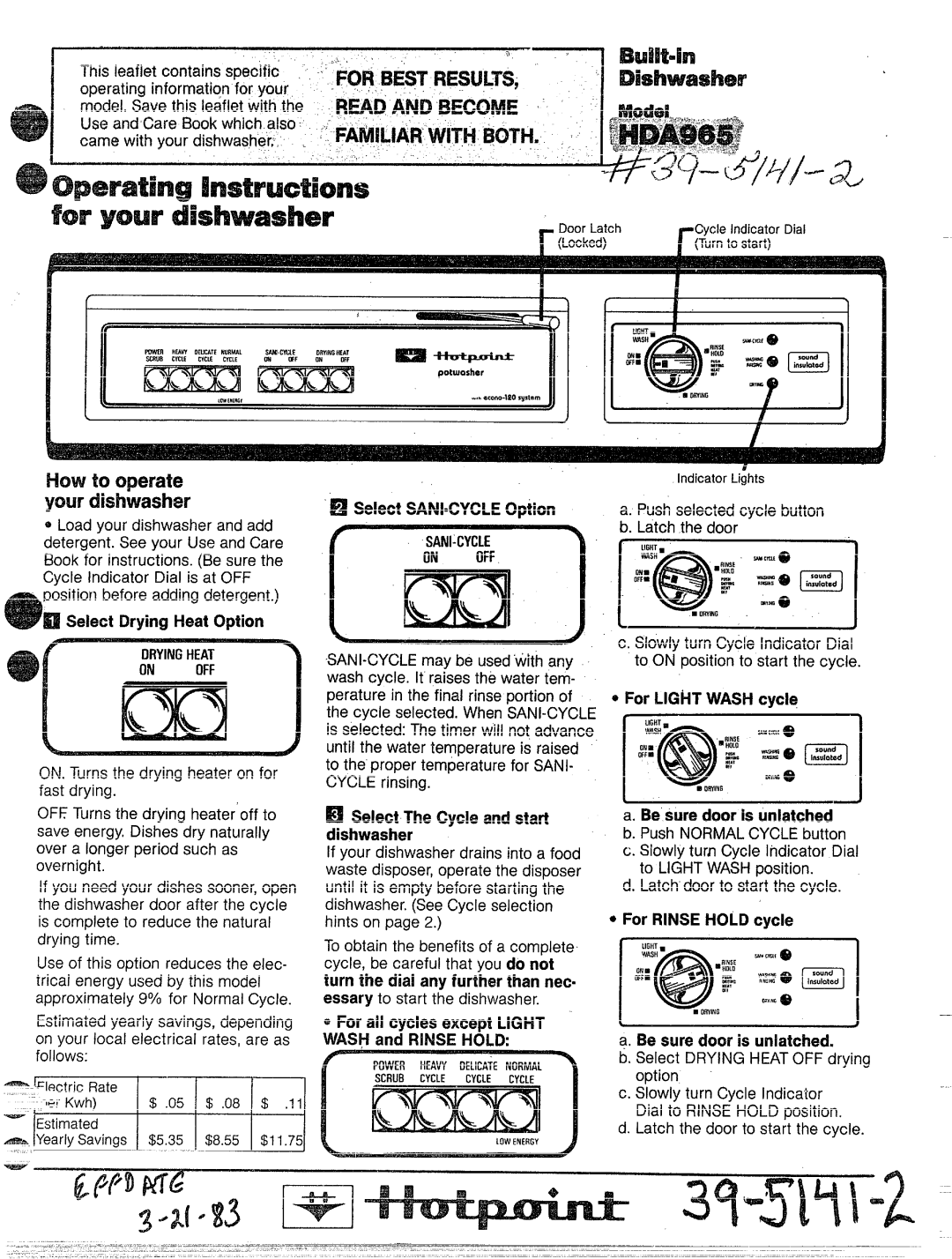 Hotpoint HDA965 manual Operating Instructions, With Both, This leafletcontainsspecific, ‘Foi, operatinginfarmatiqnfor your 