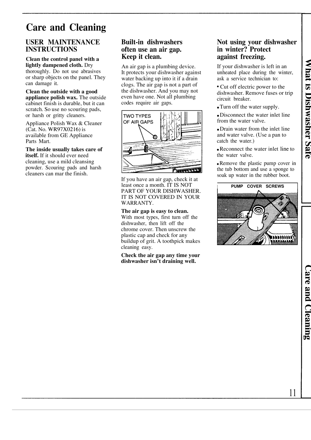 Hotpoint HDA969 warranty Care and Cleaning, User Maintenance Instructions 