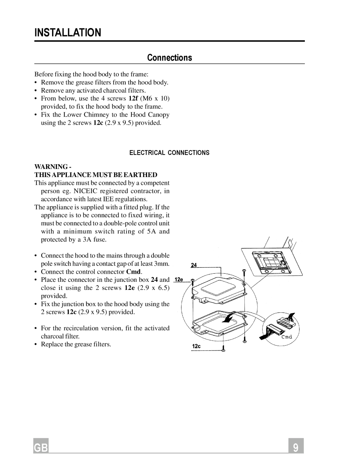 Hotpoint HDI90X manual Electrical Connections 