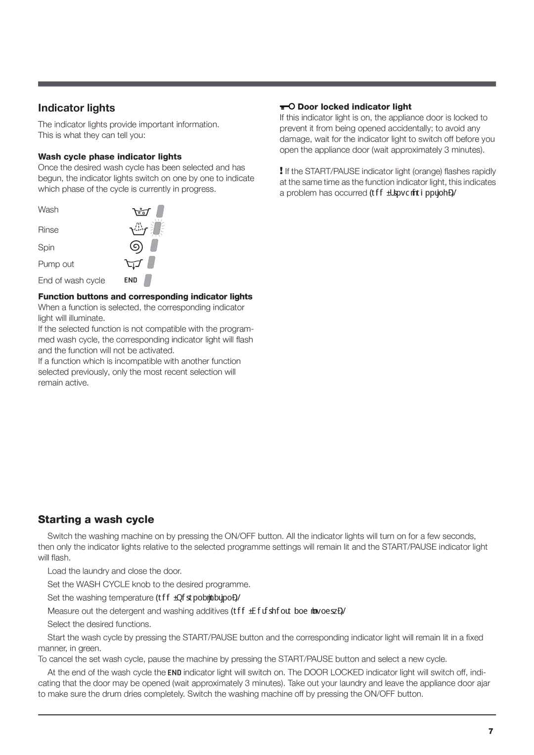 Hotpoint HF8B 593 manual Indicator lights, Starting a wash cycle 