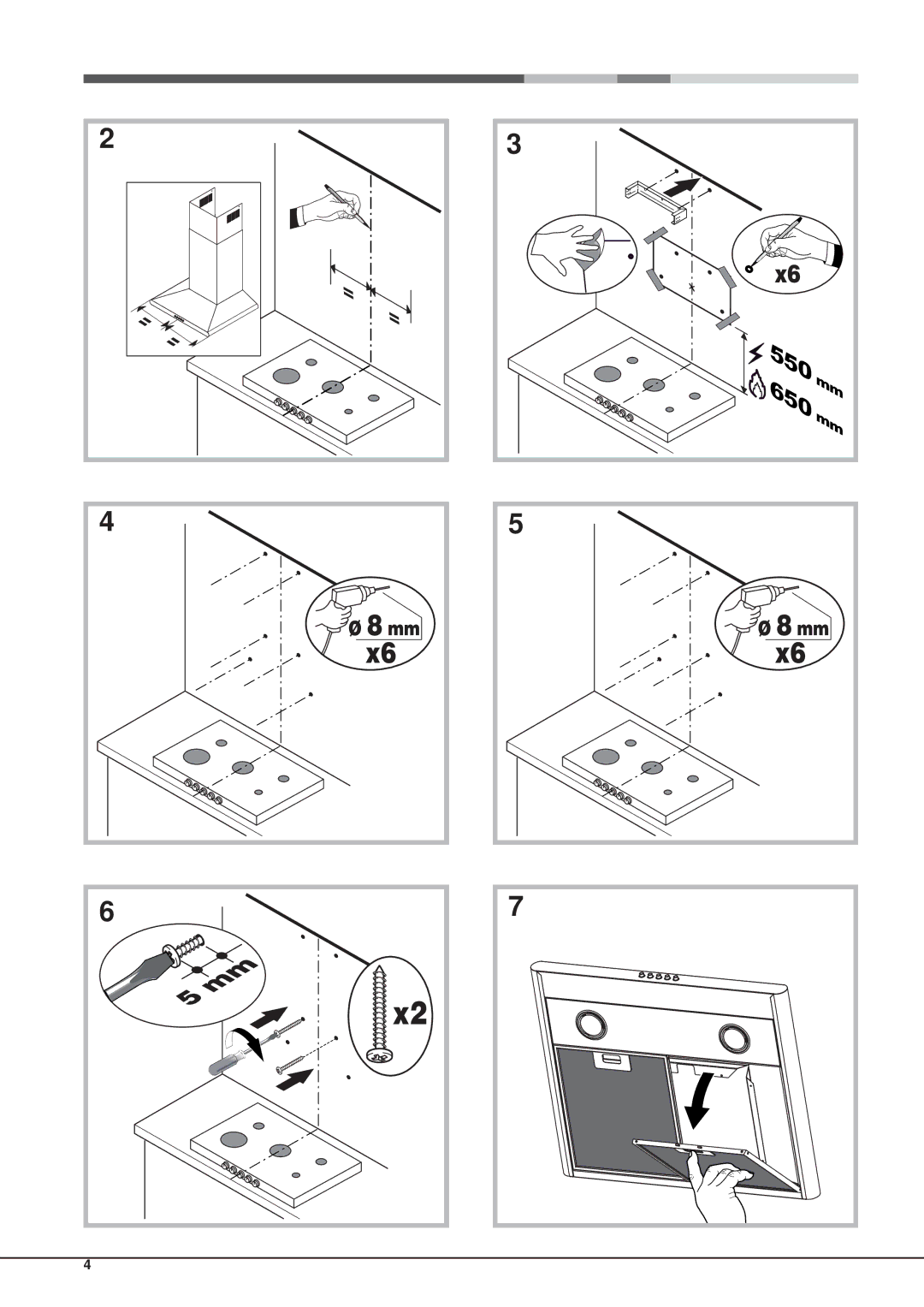 Hotpoint HHC6.7ABK, HHC9.7AB, HHC6.7ABI, HHC7.7AB manual 550 650 