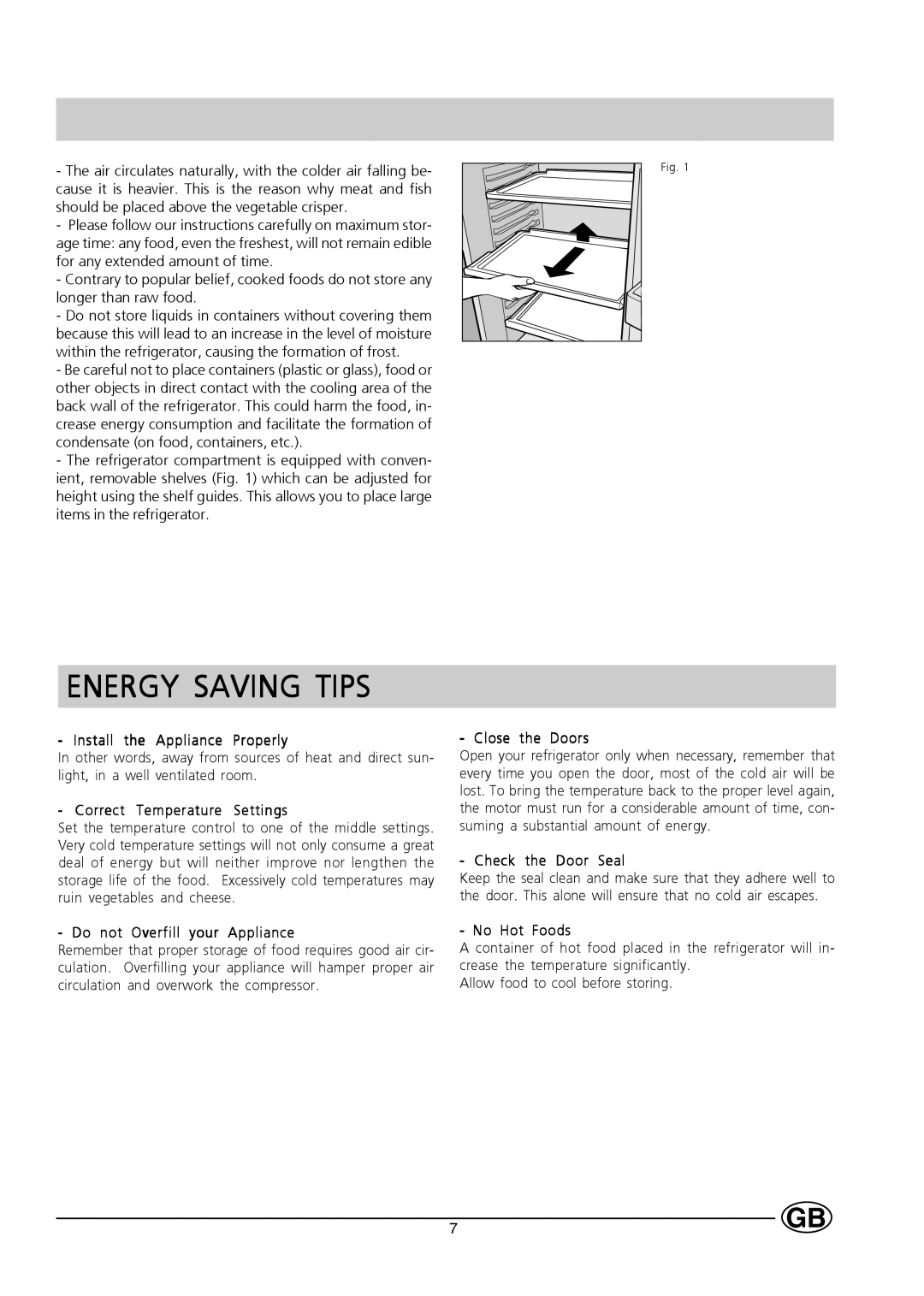 Hotpoint HL161I manual Energy Saving Tips, Correct Temperature Settings 