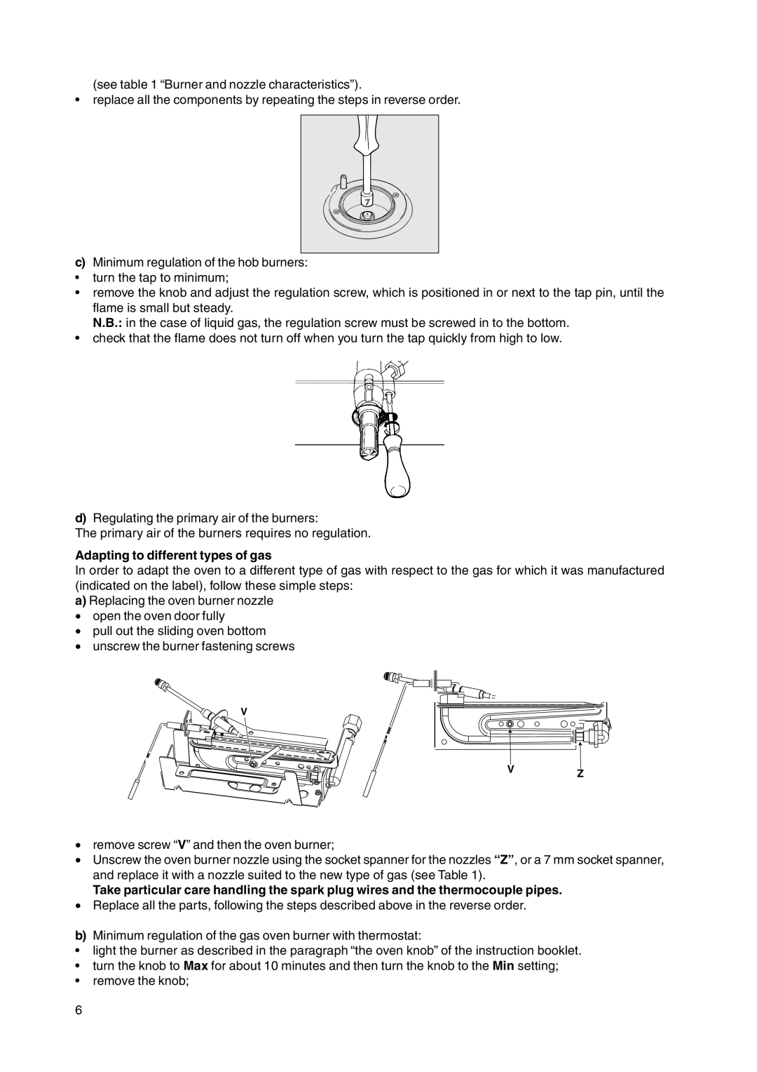 Hotpoint HL500G manual Adapting to different types of gas 