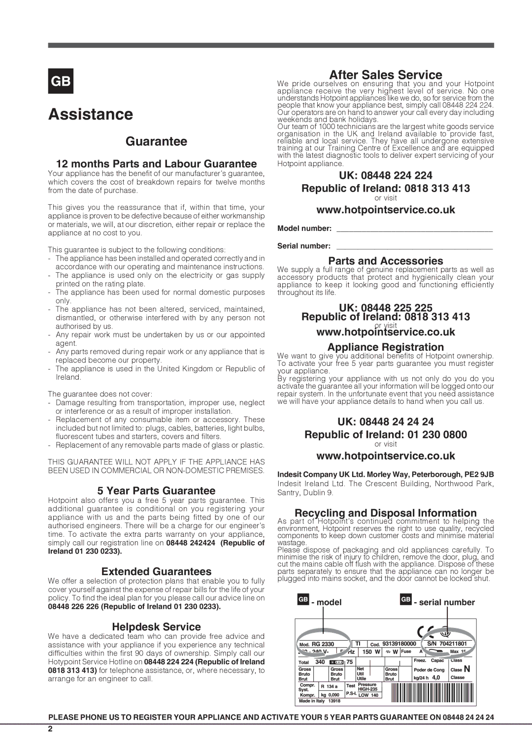 Hotpoint HM 3x AA AI manual Assistance 