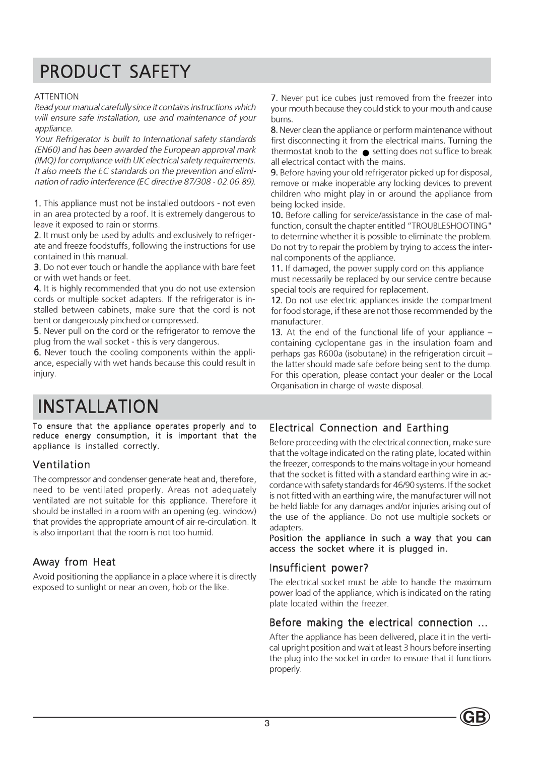 Hotpoint HM312I manual Product Safety, Installation 