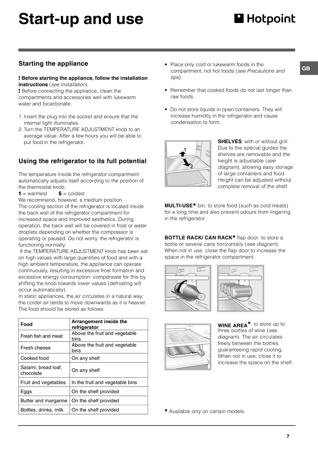 Hotpoint HM312NI manual Start-up and use, Starting the appliance, Using the refrigerator to its full potential 