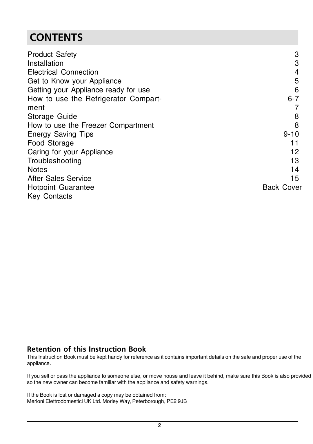 Hotpoint HM315I manual Contents 