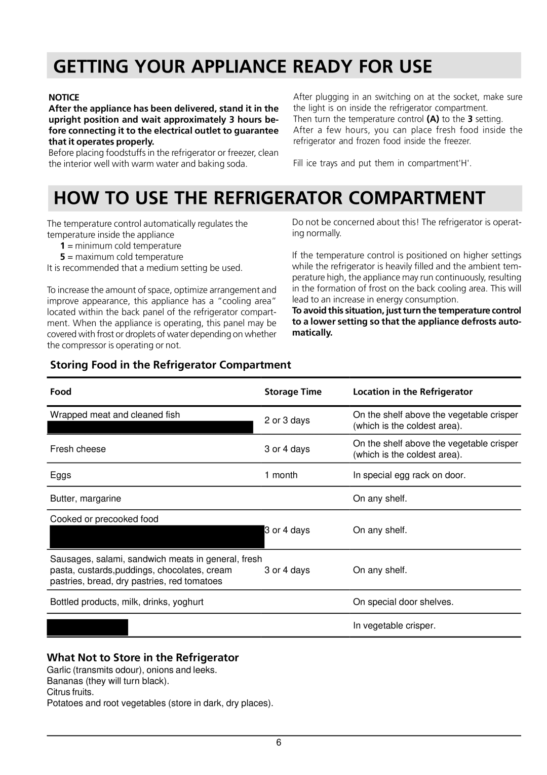 Hotpoint HM315I manual Getting Your Appliance Ready for USE, HOW to USE the Refrigerator Compartment 