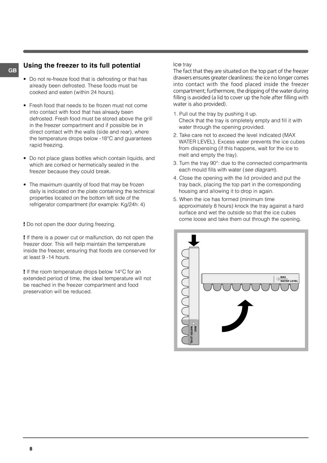 Hotpoint HM315NI manual Using the freezer to its full potential 