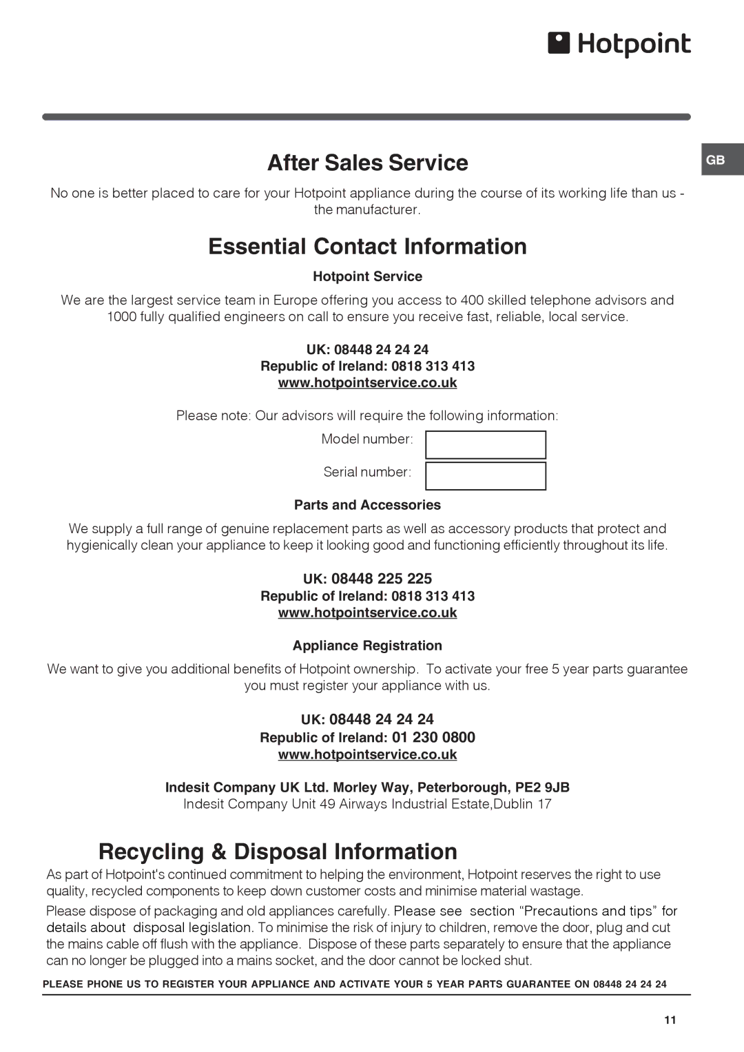 Hotpoint hm315x f operating instructions UK 08448 225, UK 08448 24 24 