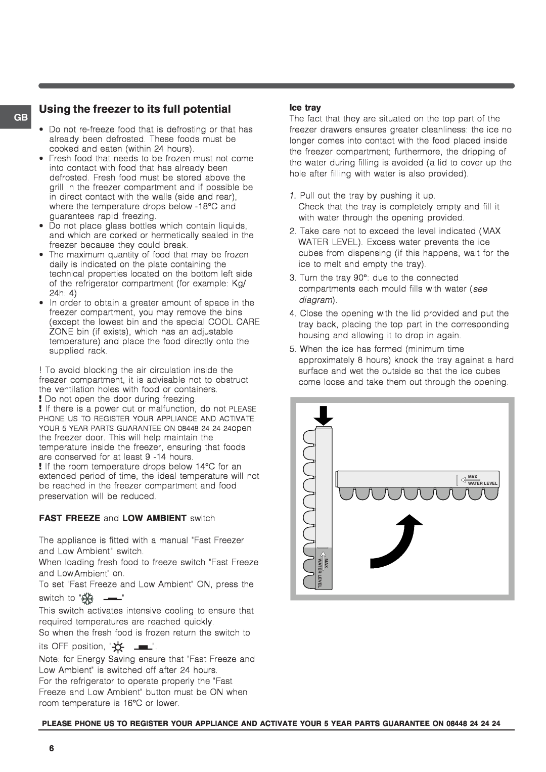 Hotpoint hm315x f operating instructions Using the freezer to its full potential 