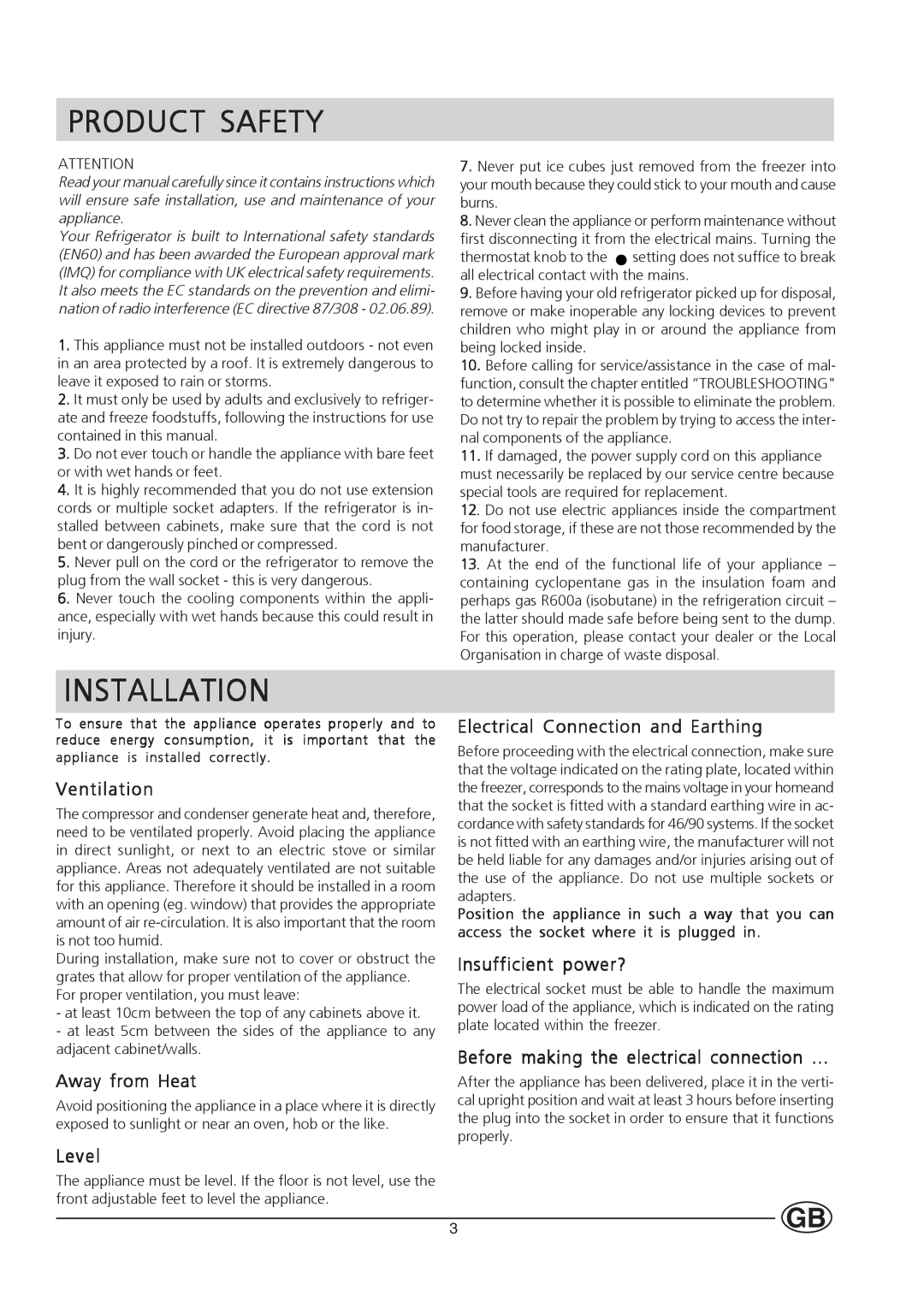 Hotpoint HM450 manual Product Safety, Installation 