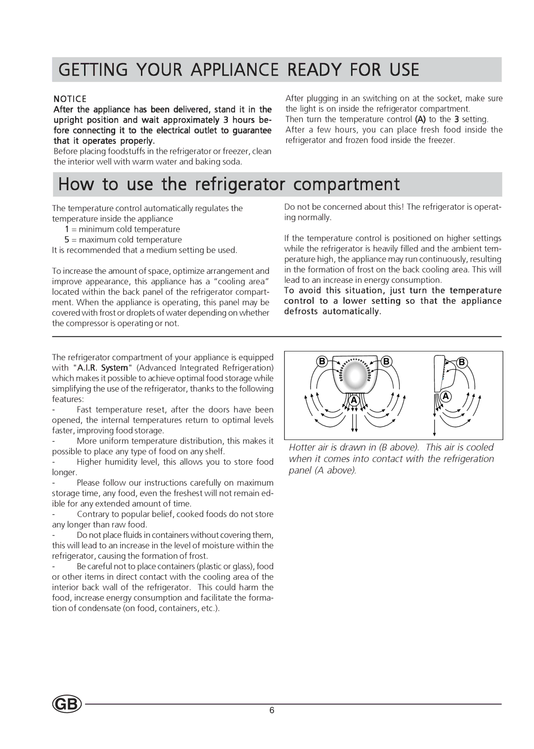 Hotpoint HM450 manual Getting Your Appliance Ready for USE, How to use the refrigerator compartment 