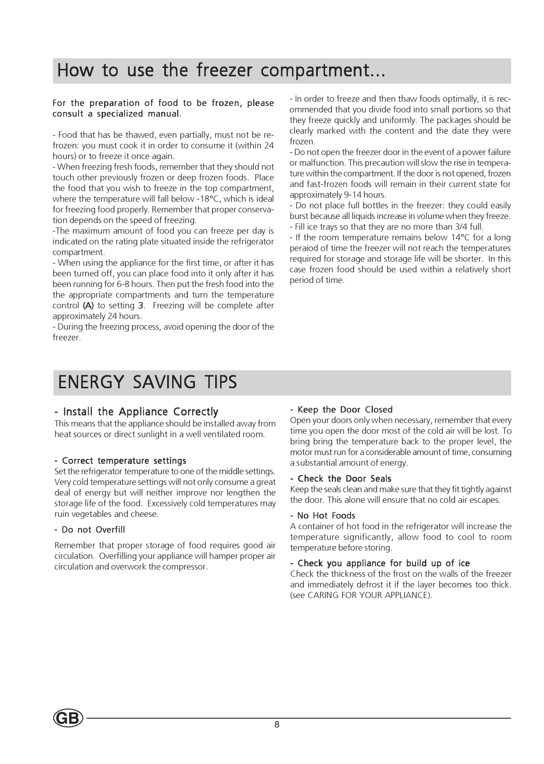 Hotpoint HM450 manual Energy Saving Tips, Install the Appliance Correctly 