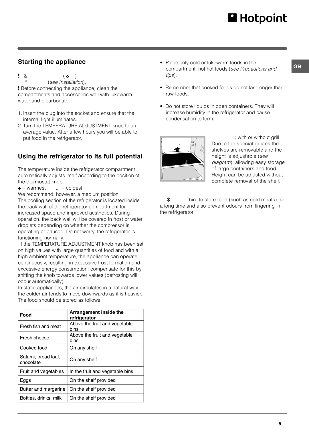 Hotpoint HMB312I, HMB312AAI manual Start-up and use, Starting the appliance, Using the refrigerator to its full potential 