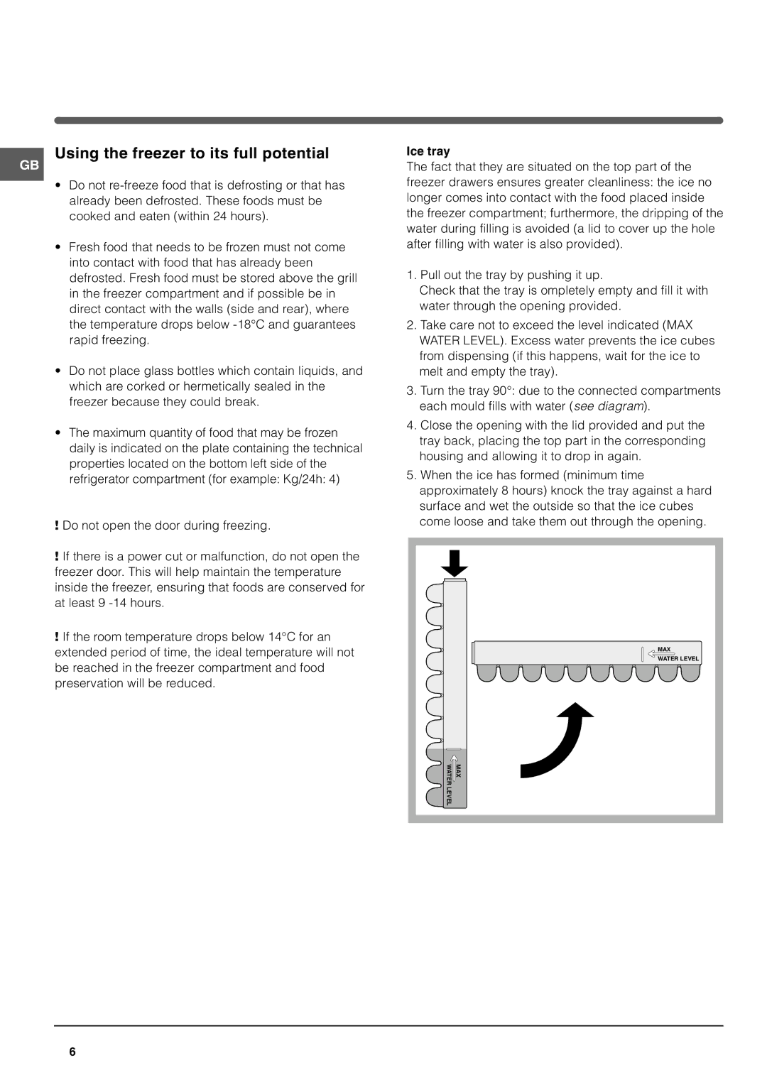 Hotpoint HMB312AAI, HMB312I manual Using the freezer to its full potential, Ice tray 