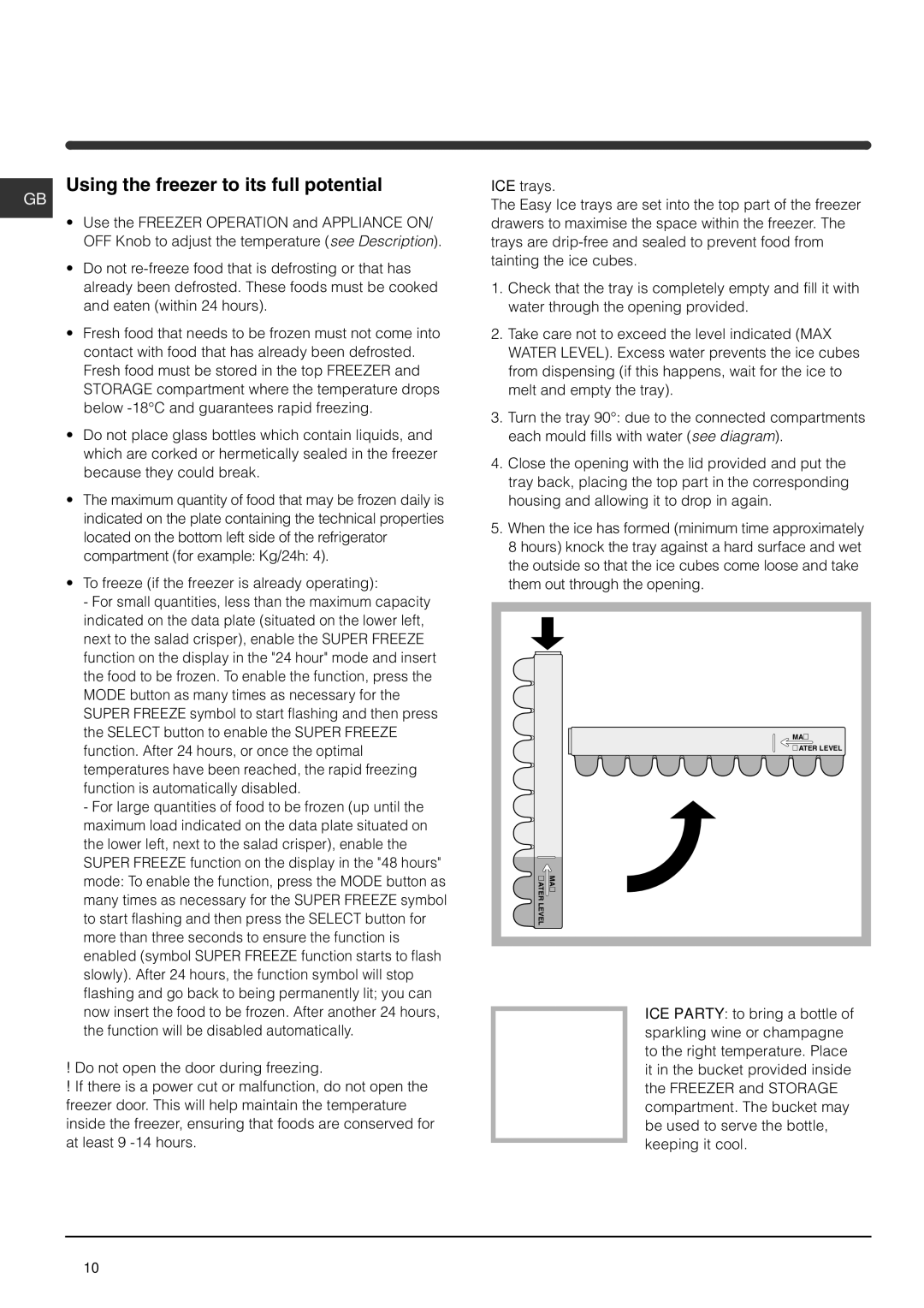 Hotpoint HME35 manual Using the freezer to its full potential 