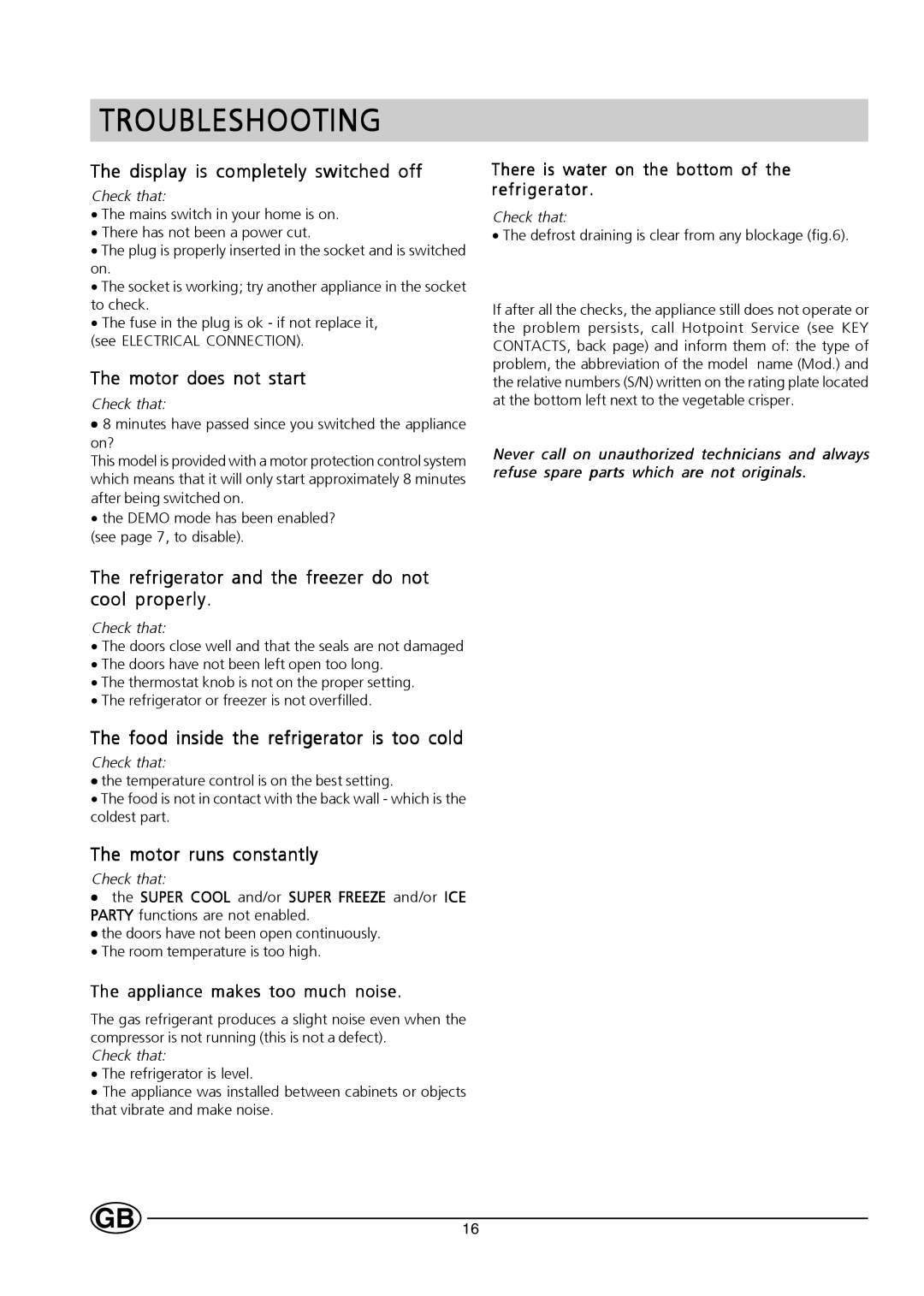 Hotpoint HMS313I manual Troubleshooting 