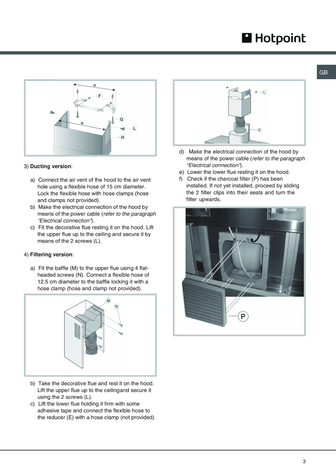 Hotpoint HS 110 manual Ducting version, Filtering version 