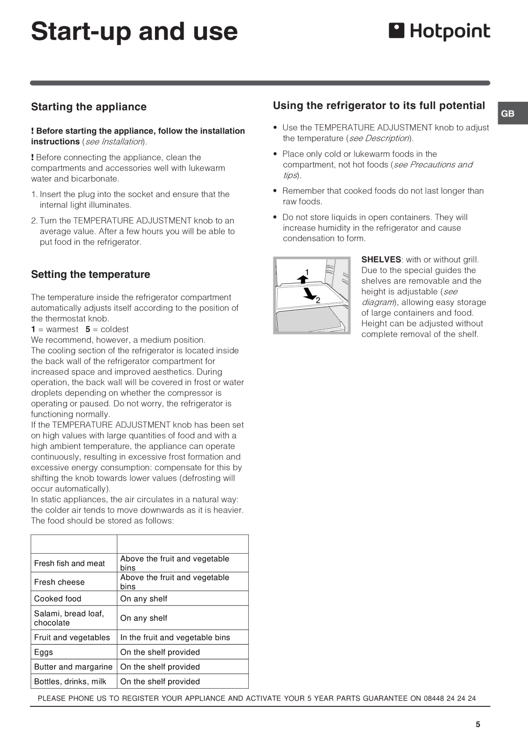 Hotpoint HS16XX manual Start-up and use, Starting the appliance, Using the refrigerator to its full potential 