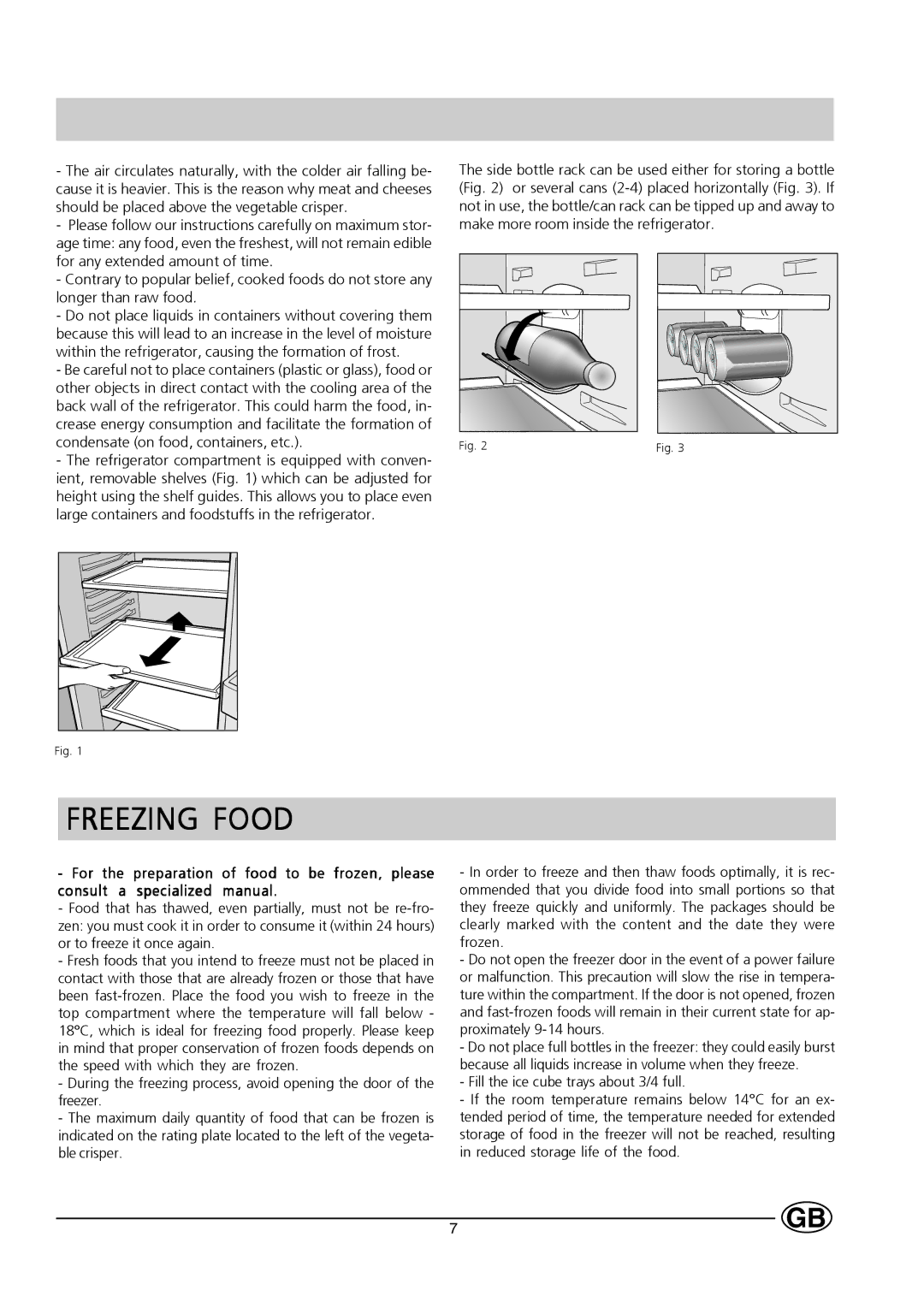 Hotpoint HT232I manual Freezing Food 