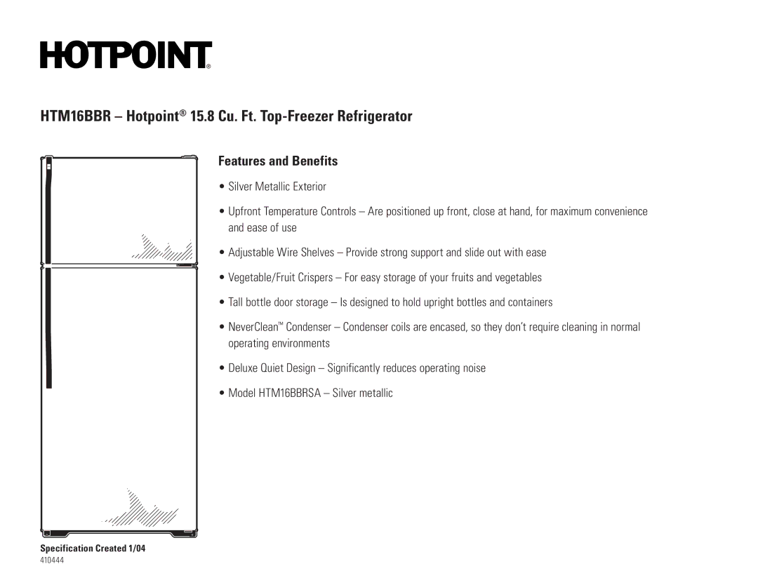 Hotpoint HTM16BBR dimensions Features and Benefits 