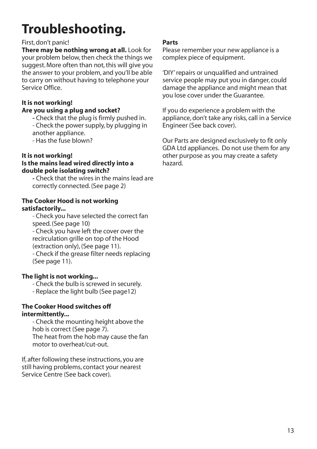 Hotpoint HTN40 manual Troubleshooting 