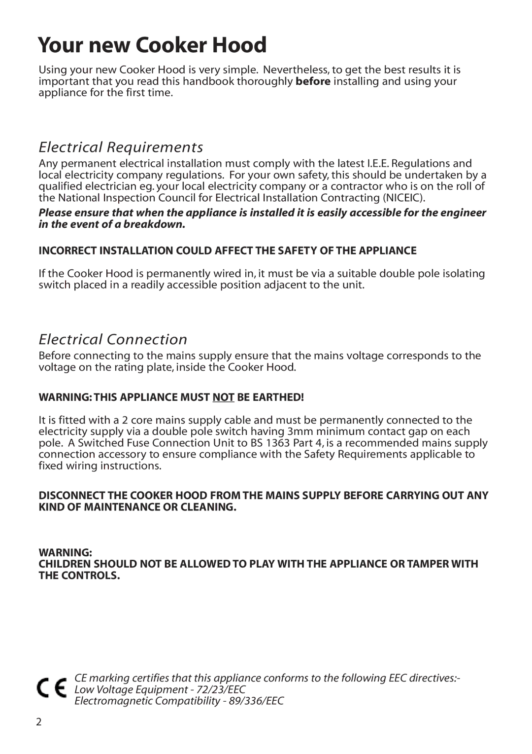 Hotpoint HTN40 manual Your new Cooker Hood, Electrical Requirements 