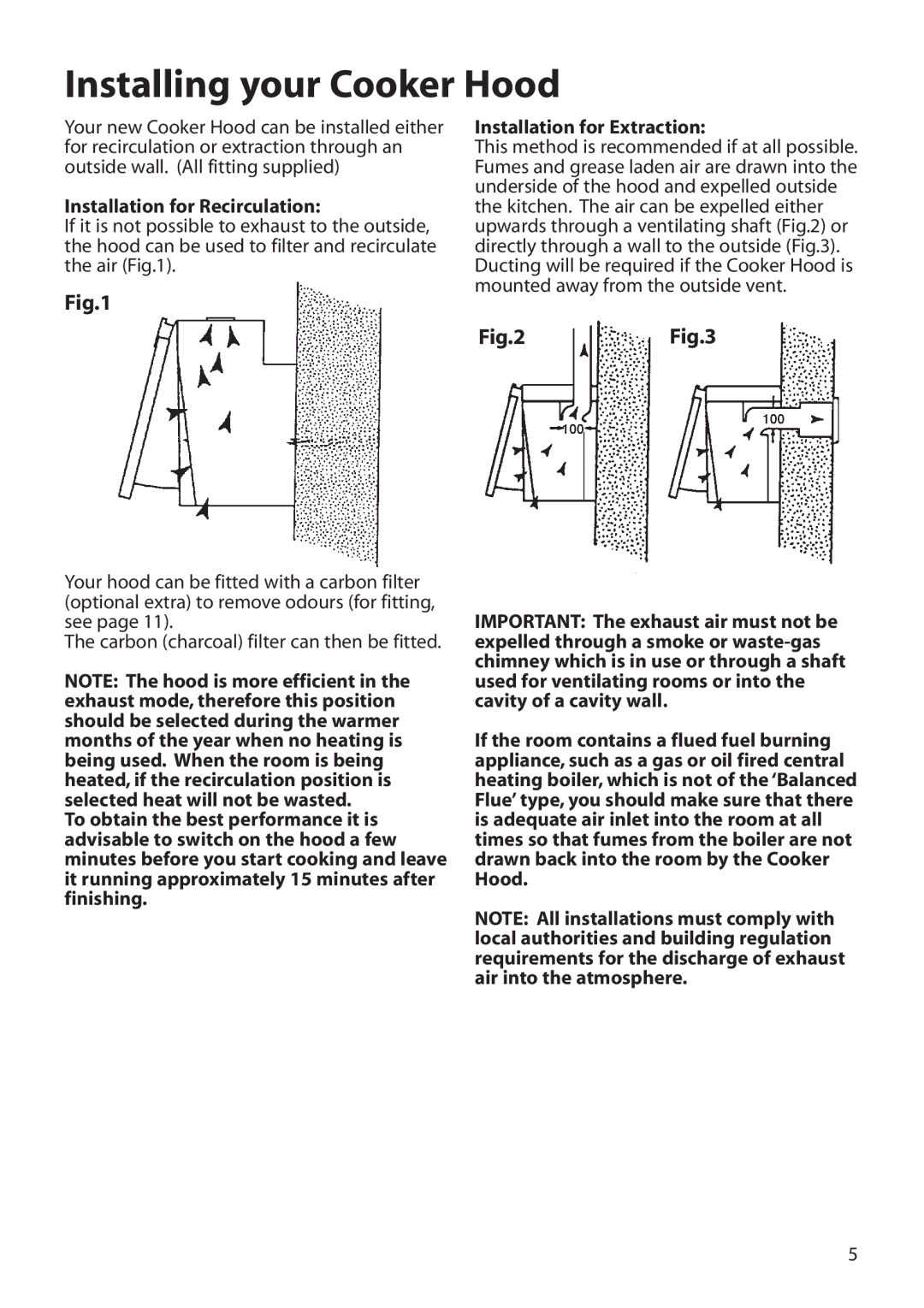 Hotpoint HTN40 manual Installing your Cooker Hood, Installation for Recirculation 