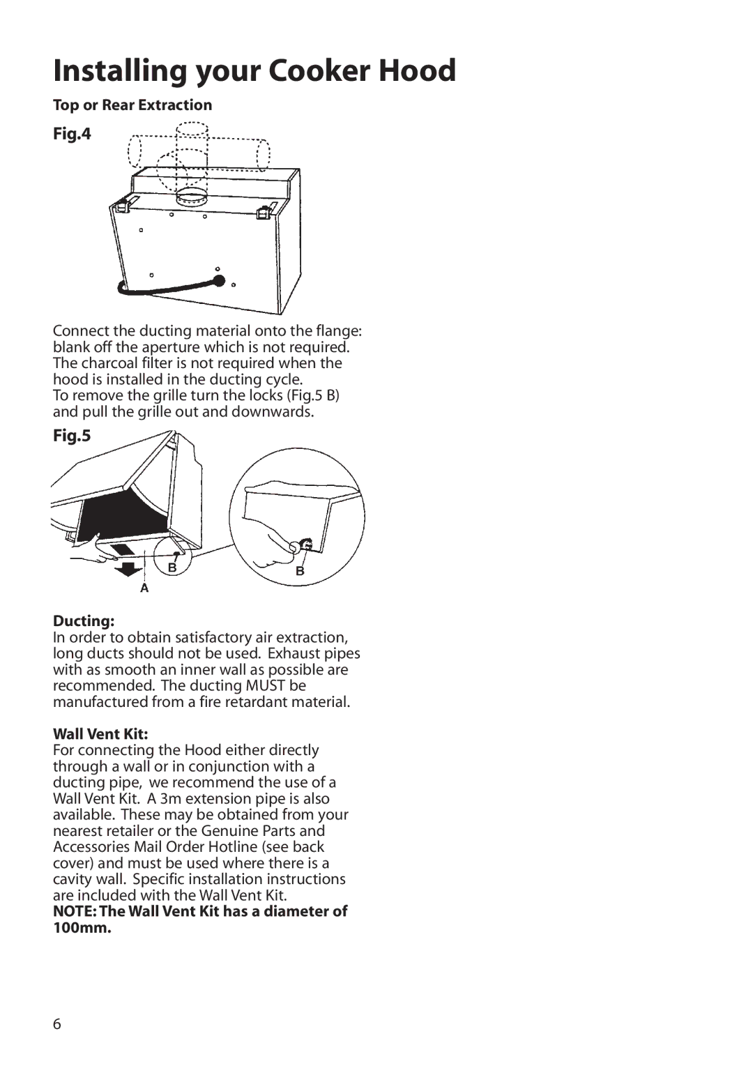 Hotpoint HTN40 manual Top or Rear Extraction, Ducting, Wall Vent Kit 