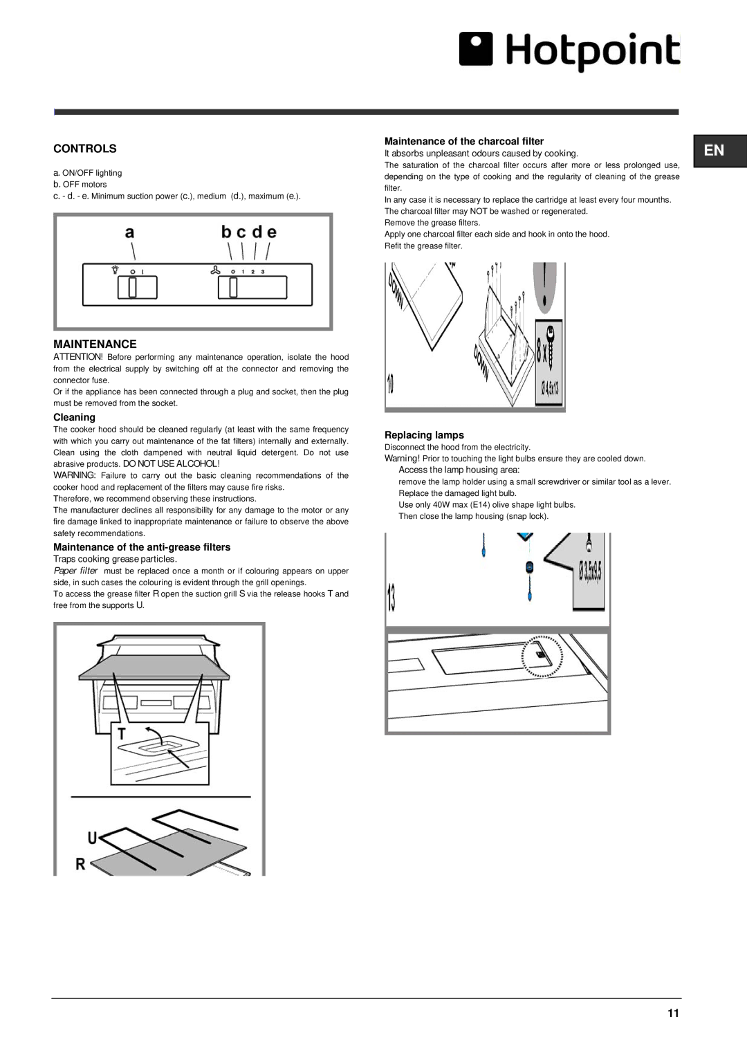 Hotpoint HTN41 manual Controls, Maintenance 