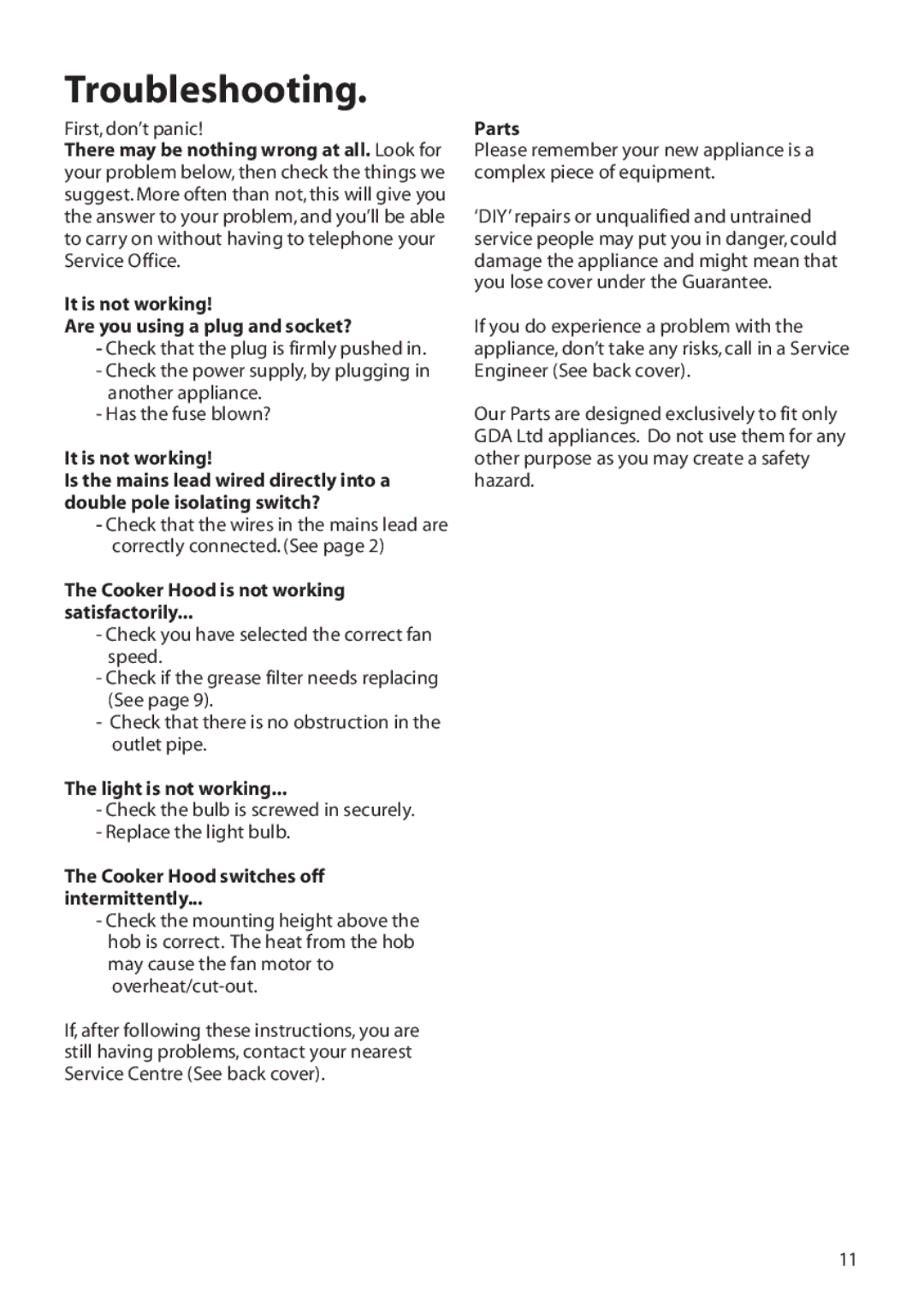 Hotpoint HTU30 manual Troubleshooting 