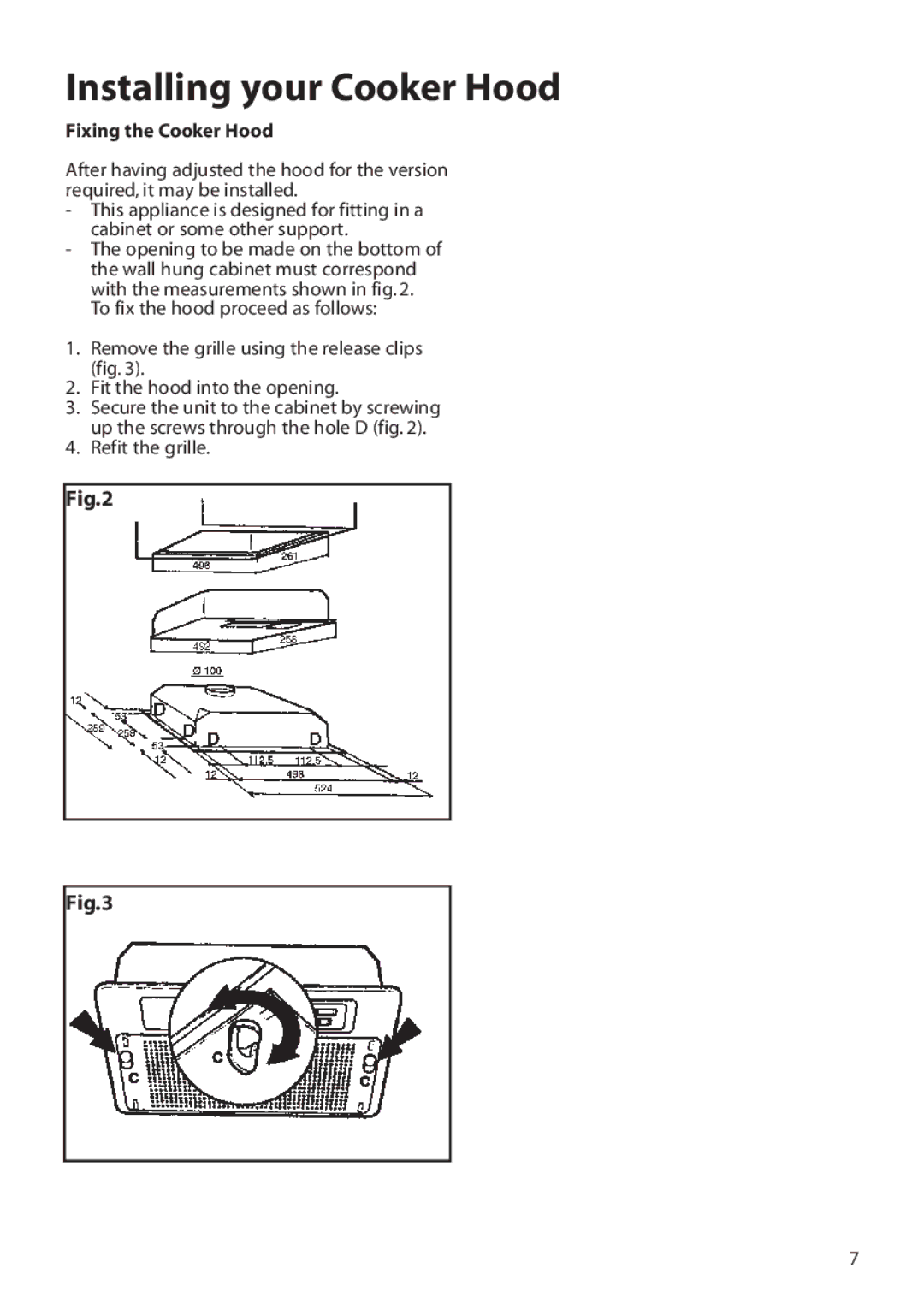 Hotpoint HTU30 manual Fixing the Cooker Hood, Refit the grille 