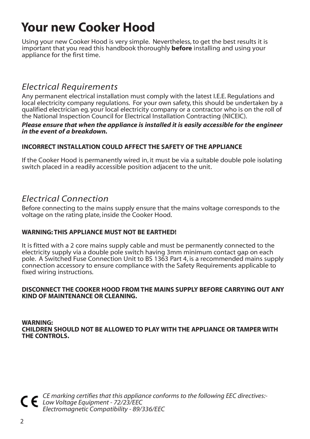 Hotpoint HTU30 manual Your new Cooker Hood, Electrical Requirements, Electrical Connection 