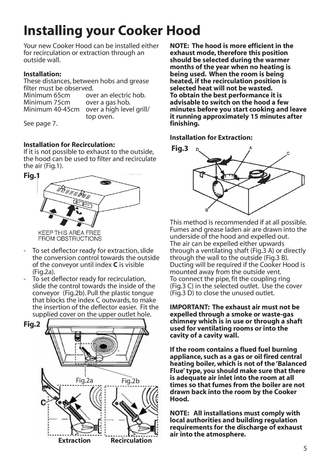 Hotpoint HTV10 manual Installing your Cooker Hood, Installation for Recirculation, Extraction Recirculation 