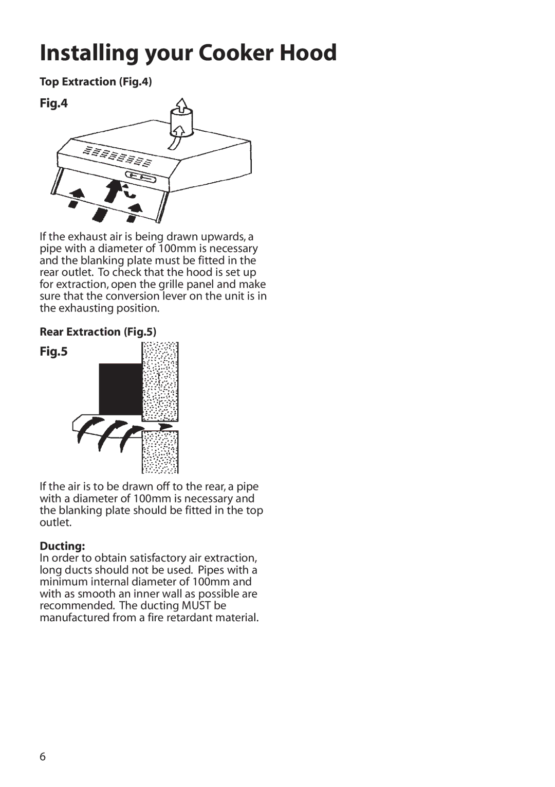 Hotpoint HTV10 manual Top Extraction, Rear Extraction, Ducting 