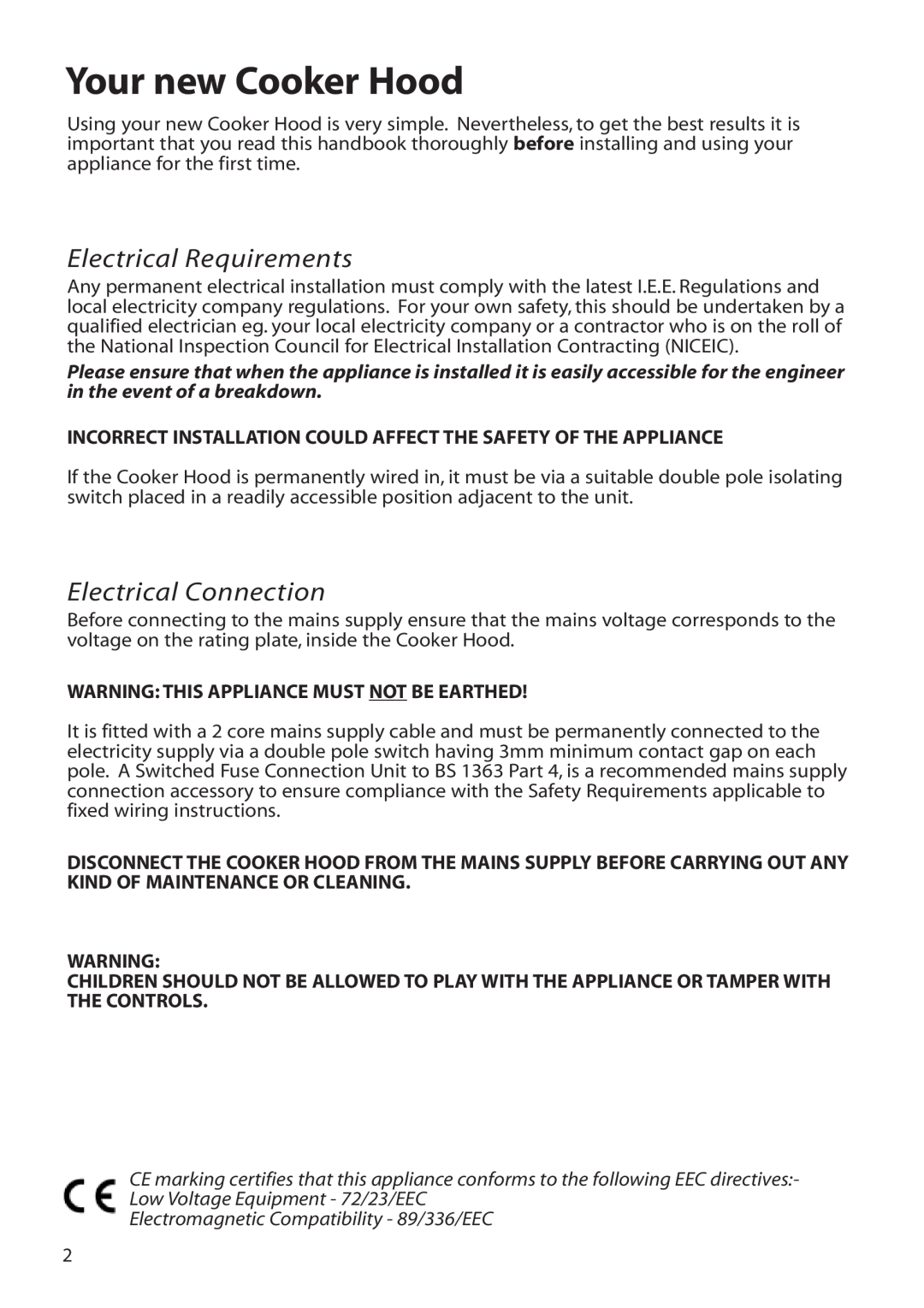 Hotpoint HTV10 manual Your new Cooker Hood, Electrical Requirements, Electrical Connection 