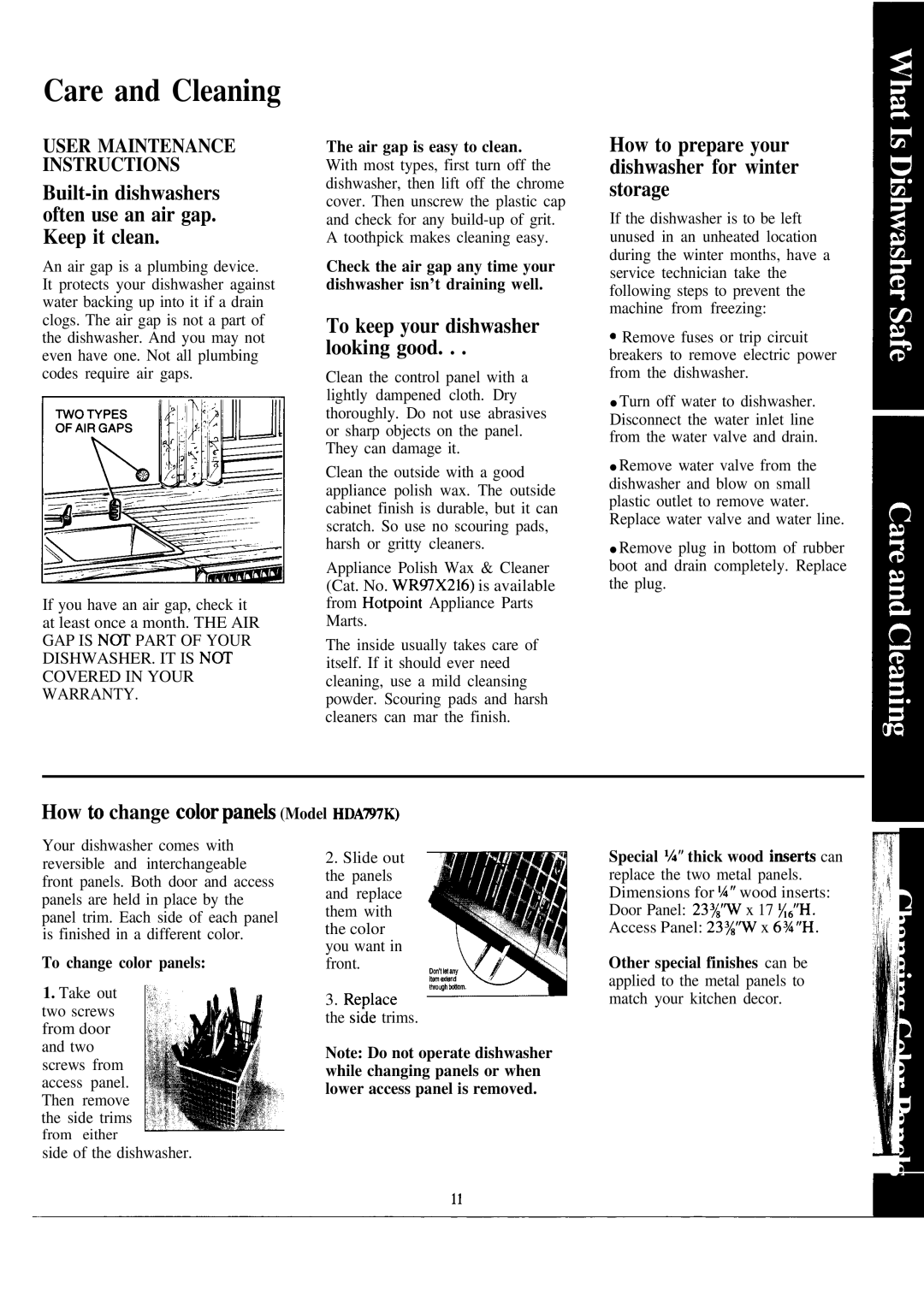 Hotpoint HDA797K, HUA787K warranty Care and Cleaning, How to prepare your dishwasher for winter storage 