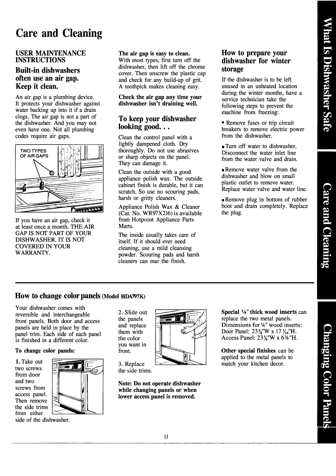 Hotpoint HDA797K Care and Cleaning, How to prepare your dishwasher for winter storage, User Maintenance Instructions 