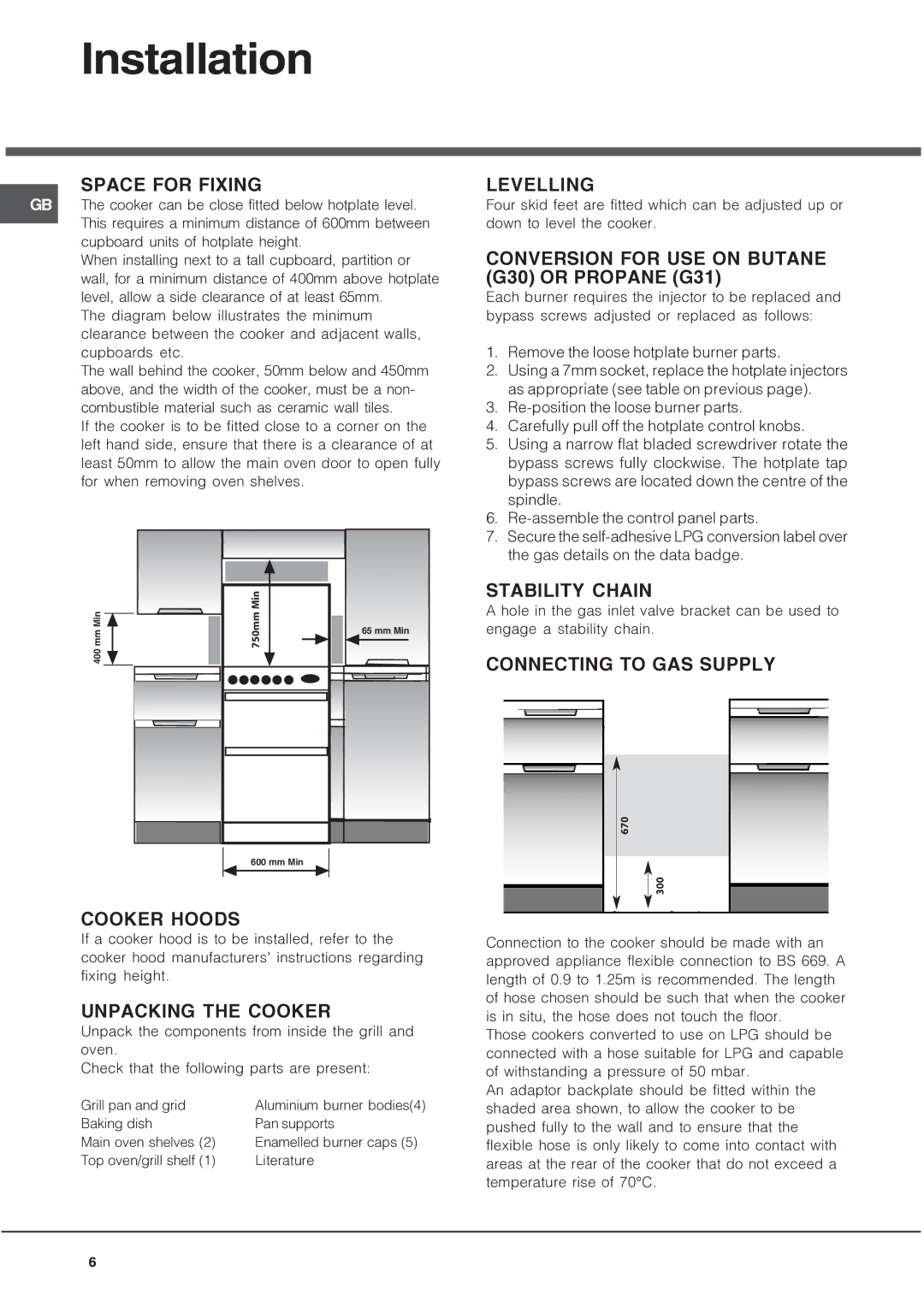 Hotpoint HUD61 manual Levelling 